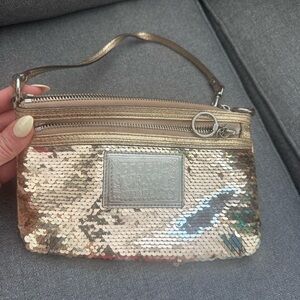 Gold Coach Sequin Wristlet